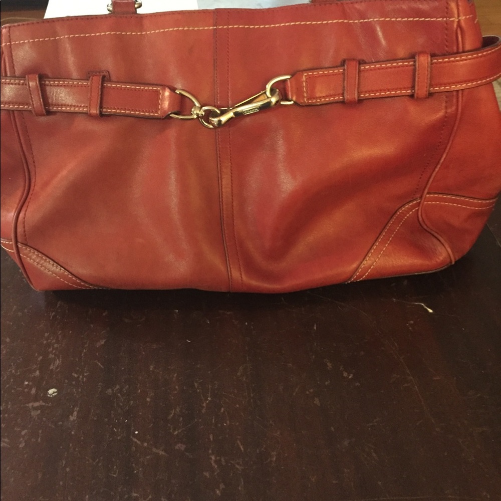 Coach red leather tote